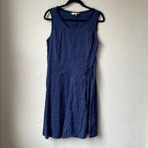 Silk Linen Blue Sleeveless Scoop Neck Sheath Dress